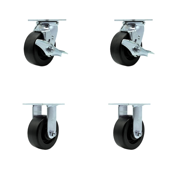 5 Inch Polyolefin Caster Set with Ball Bearings 2 Brakes 2 Rigid